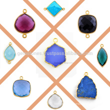 Gold Plated Silver Bezel Connectors And Charms, Wholesale Gemstone Bezel Charms And Connectors Manufacturer